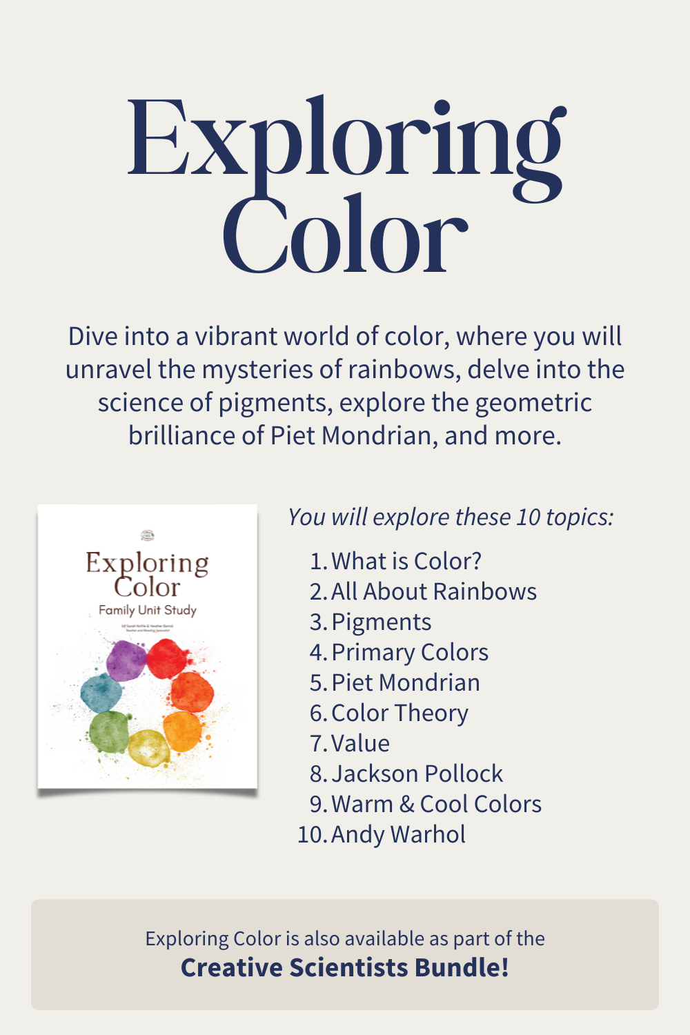 the 10 topics in Exploring Color Family Unit Study