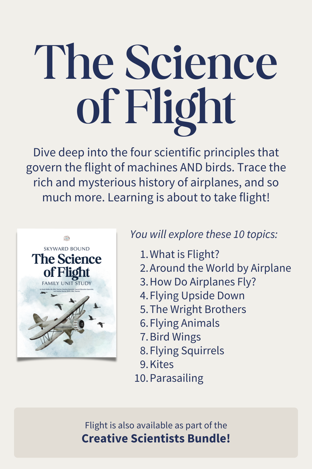 The 10 topics included in the science of flight unit study