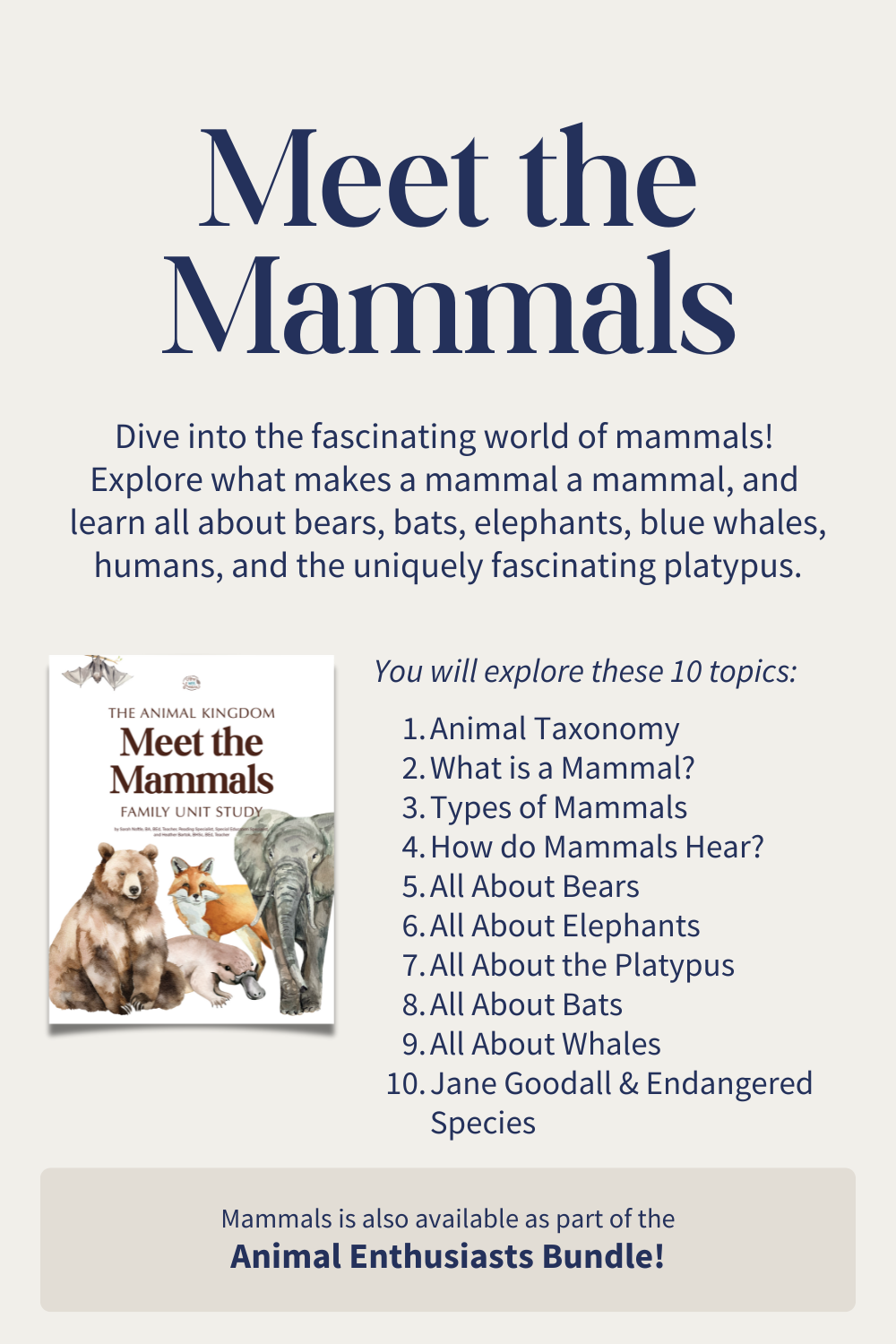 Meet the Mammals Family Unit Study