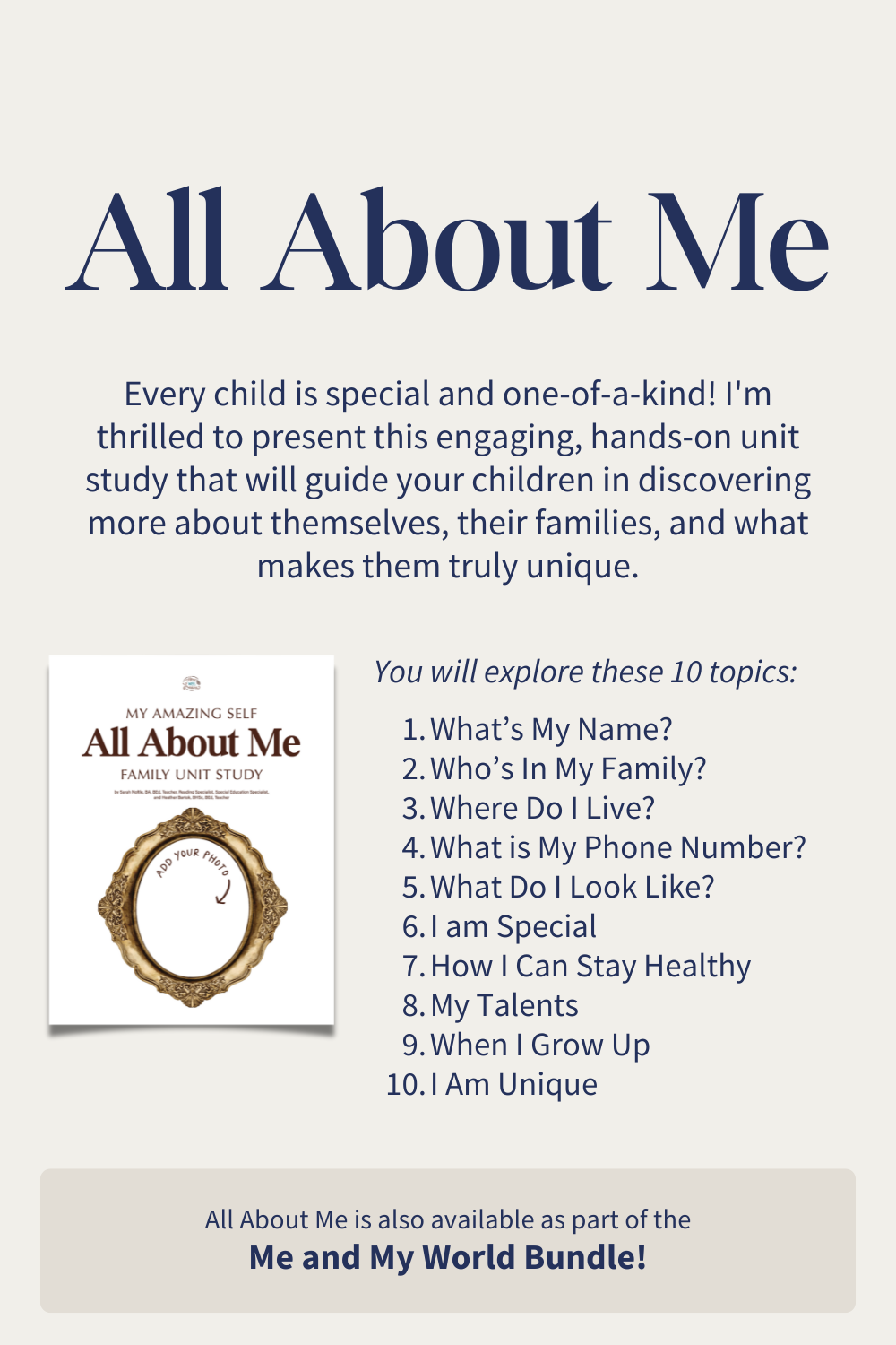 All About Me Topics Included