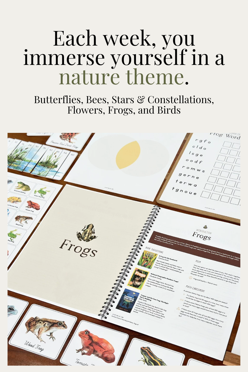 Themes: Butterflies, Bees, Stars & Constellations, Flowers, Frogs and Birds