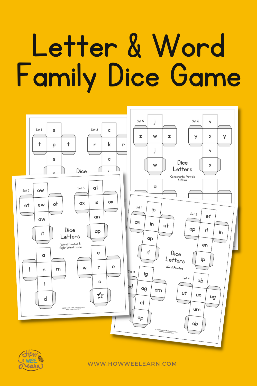 Printable Letter & Word Family Dice Game – How Wee Learn